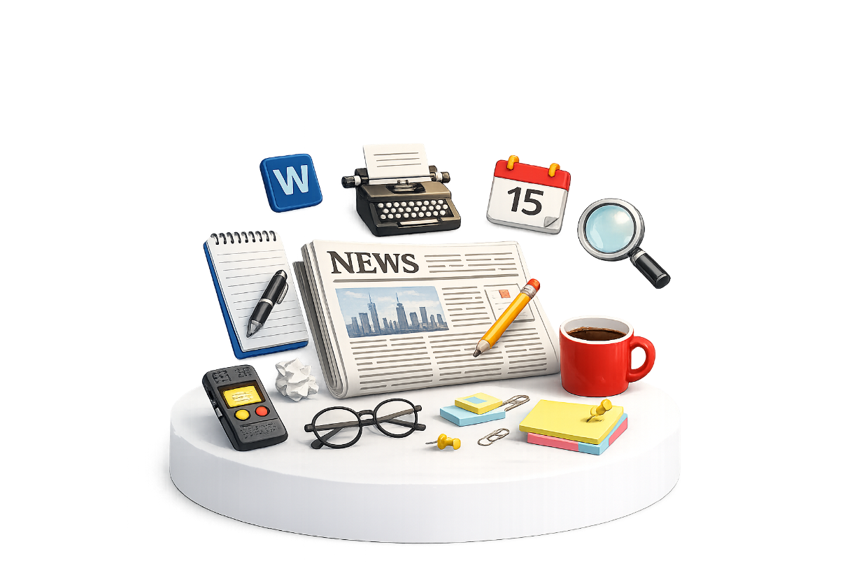 Editor reviewing printed articles and editorial copy