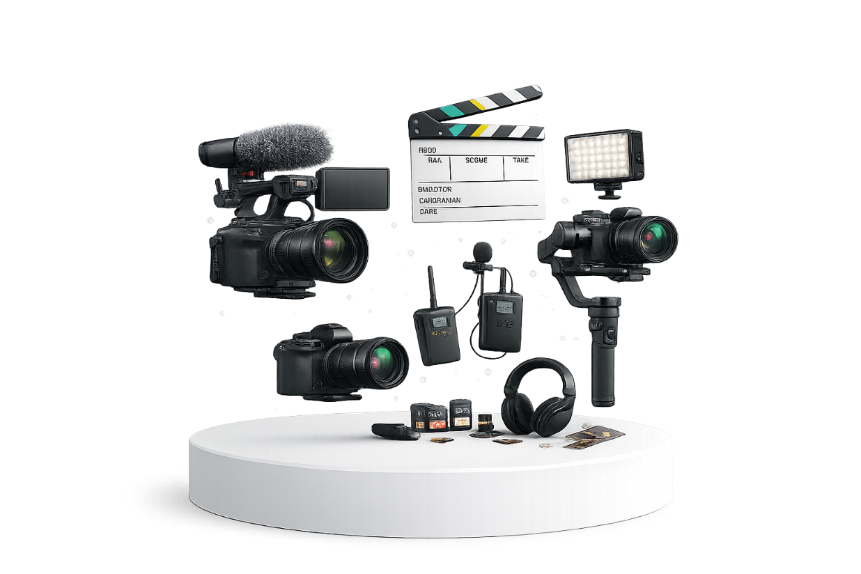 Professional videographer filming on location